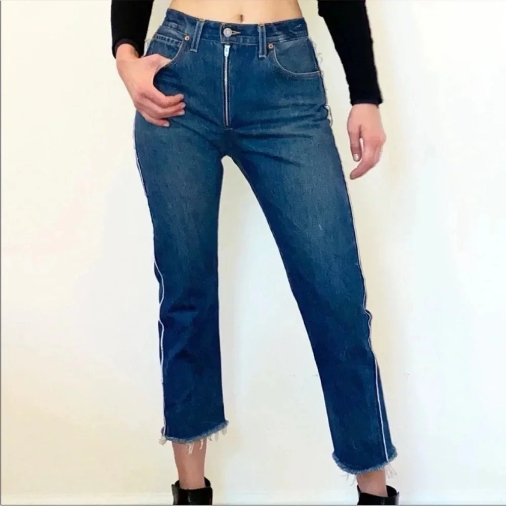 Redone/ Levi’s exposed front zip raw denim crop jeans